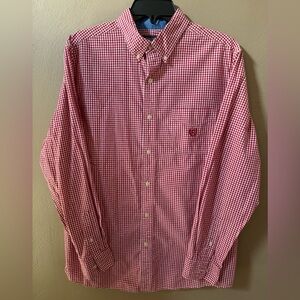 Chaps Easy Care Red and White Checkered Button Down Shirt Size Large